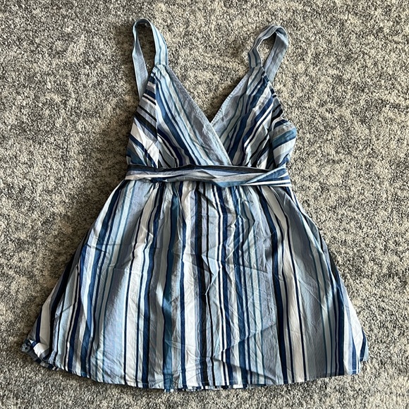 Motherhood Maternity Printed Smocked Back Maternity Tank Top in Blue Stripe - Picture 4 of 7